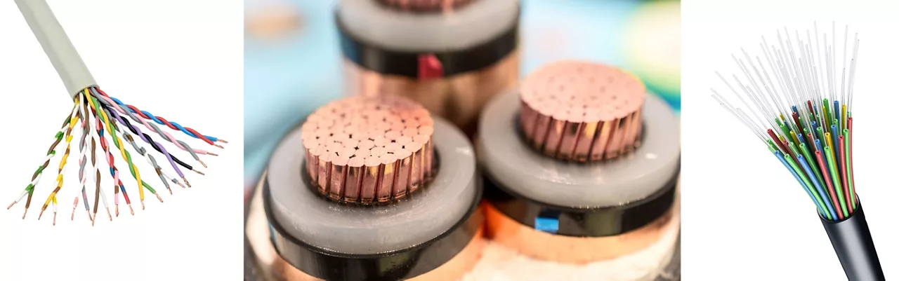 Three types of cables: twisted pair, coaxial, fiber optic.