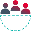 three people half circle icon