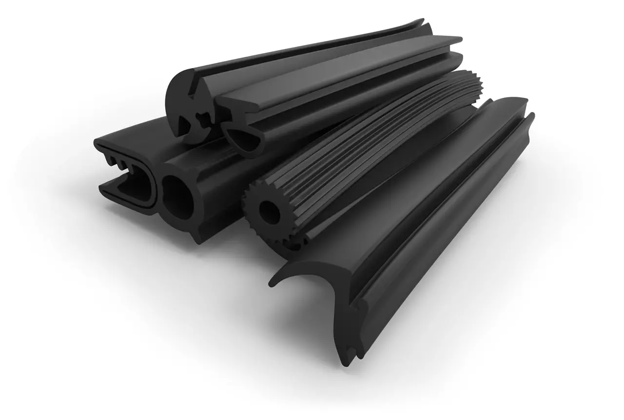 Extruded rubber profiles (sealing) on a white background