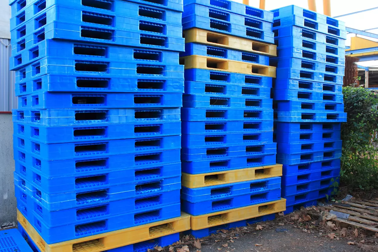 Stack of plastic pallets  