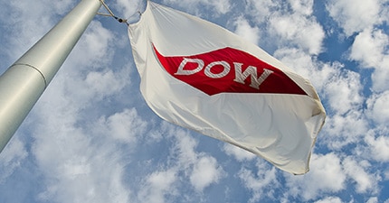 Dow flag cloudy blue sky